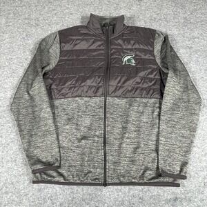 Michigan State Spartans MSU Jacket Mens Medium Gray Stretch Puffer Football NCAA